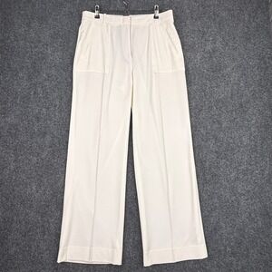 BCBGMAXAZRIA Womens Off White Wide Leg High Waist Patch Pocket Trousers Size M